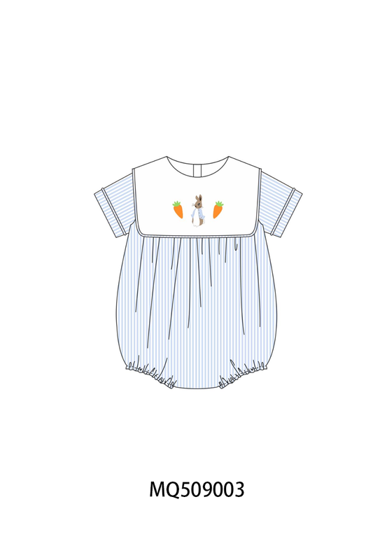 Blue stripe bunny carrot embroidery bubble