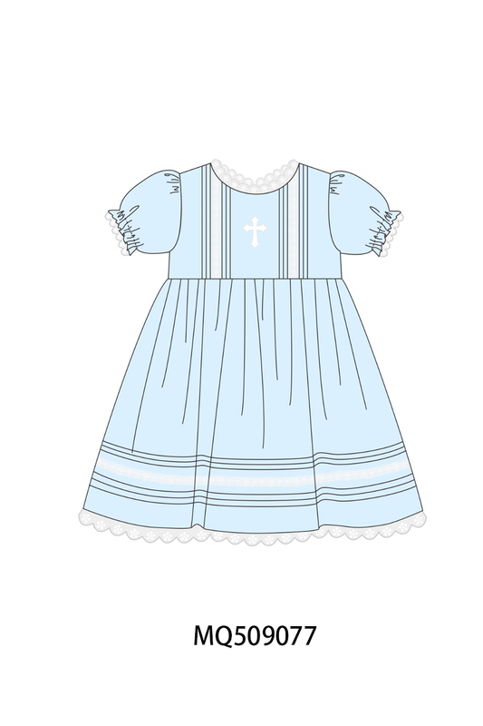 Blue cross embroidery lace dress