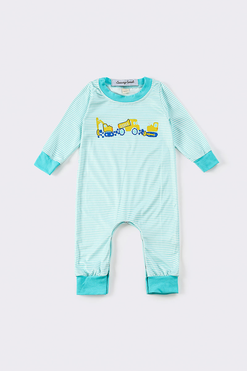 Blue truck stripe boy romper