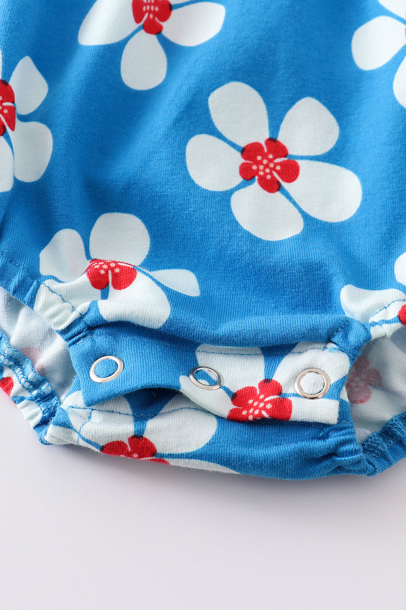 Platinum Blue & white floral print ruffle girl bubble